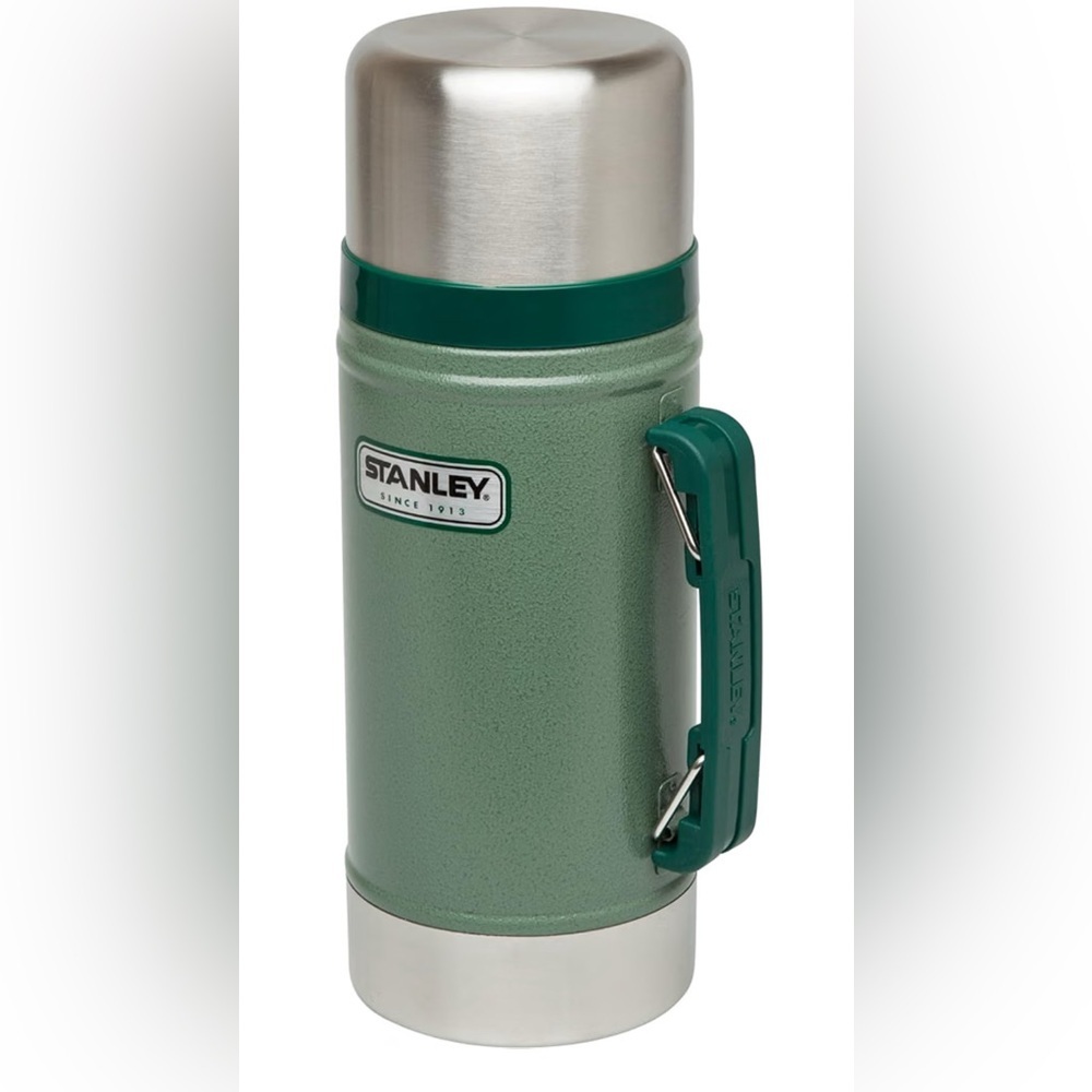 Stanley Green and Silver Vacuum Flask with Carry Handle